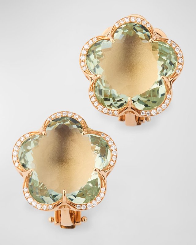 18K Red Gold Prasiolite and Diamond Flower Earrings